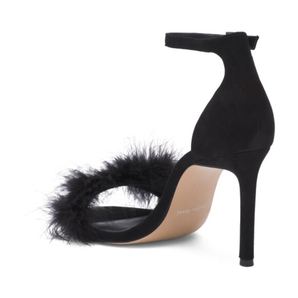 CHARLES DAVID Suede Esquire Faux Feather Heeled Sandals - Picture 2 of 3